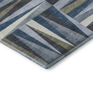 HomeRoots 8' Stylish Denim Blue, Ivory & Taupe Geometric Washable Round Rug with UV Protection & Durability 679411