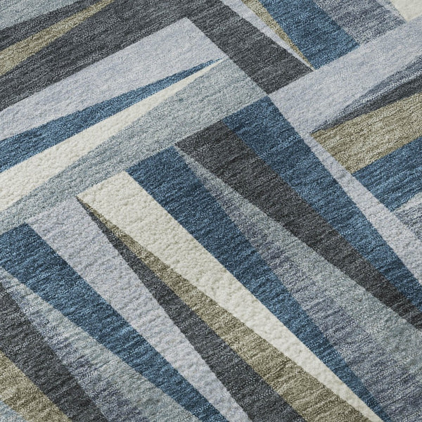 HomeRoots 8' Stylish Denim Blue, Ivory & Taupe Geometric Washable Round Rug with UV Protection & Durability 679411
