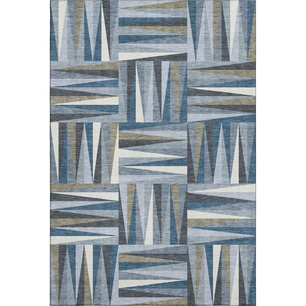 HomeRoots 8' X 10' Denim Blue Ivory Taupe Geometric Area Rug - Stylish, Washable, Stain-Resistant & UV Protected 679412