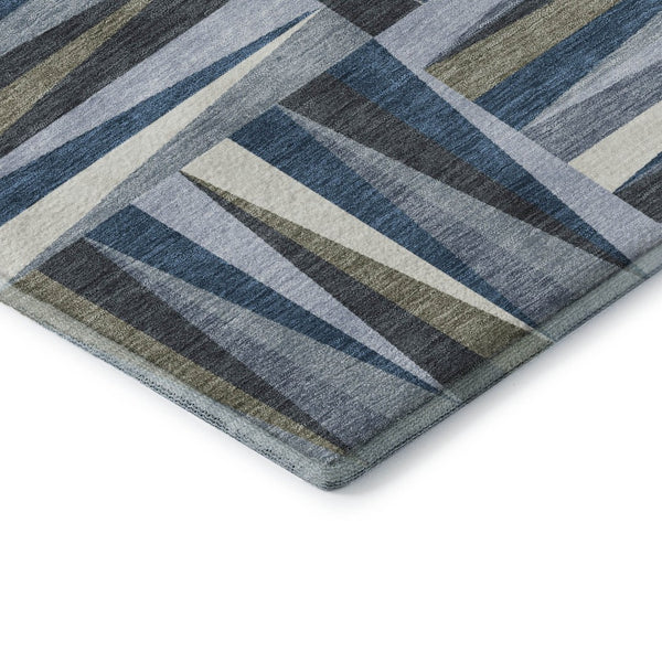 HomeRoots 8' X 10' Denim Blue Ivory Taupe Geometric Area Rug - Stylish, Washable, Stain-Resistant & UV Protected 679412