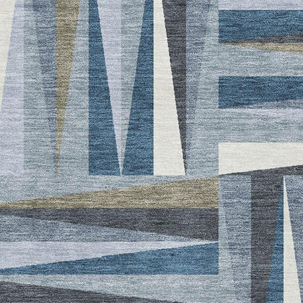 HomeRoots 8' X 10' Denim Blue Ivory Taupe Geometric Area Rug - Stylish, Washable, Stain-Resistant & UV Protected 679412
