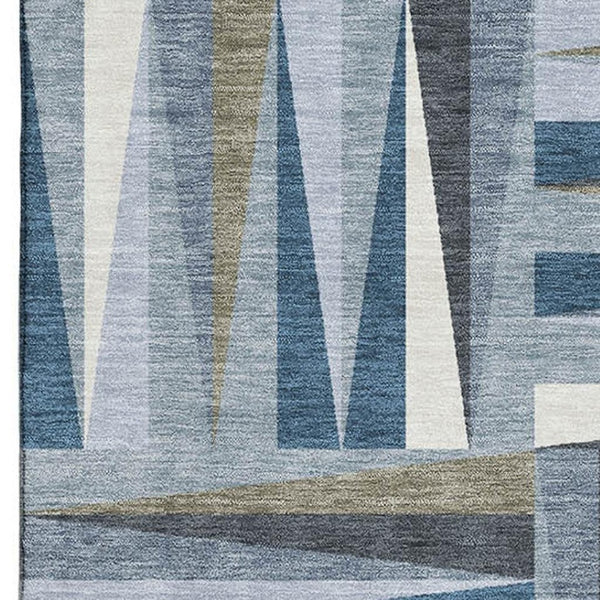 HomeRoots 9' X 12' Denim Blue, Ivory & Taupe Geometric Area Rug - Washable, UV-Protected & Pet-Friendly Design 679413