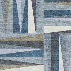 HomeRoots 10' Denim Blue Geometric Area Rug - UV Protected, Stain-Resistant, Soft, and Easy Care for Modern Spaces 679414