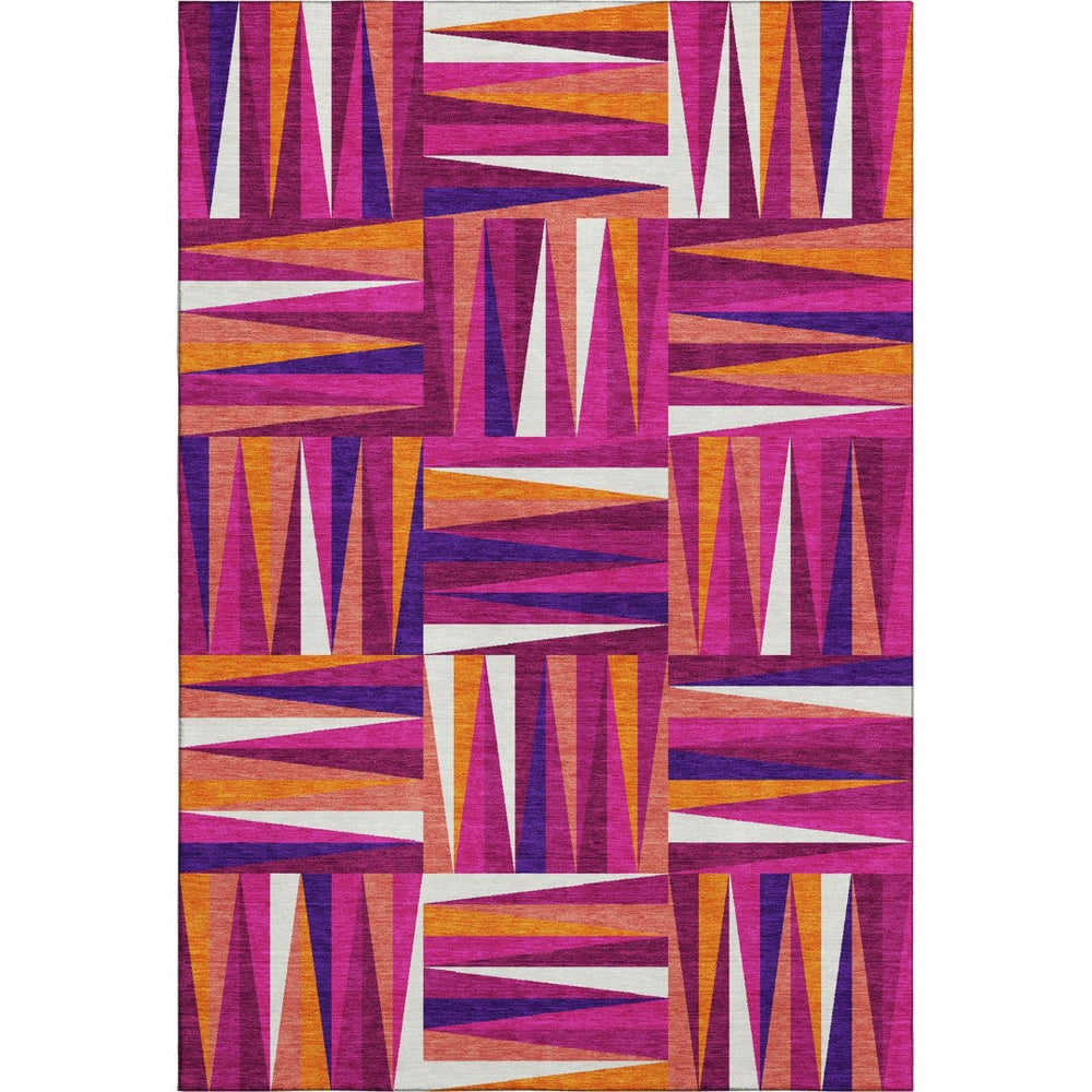 HomeRoots 5' X 8' Washable Burgundy, Purple & Orange Geometric Area Rug with UV Protection for Busy Homes 679416