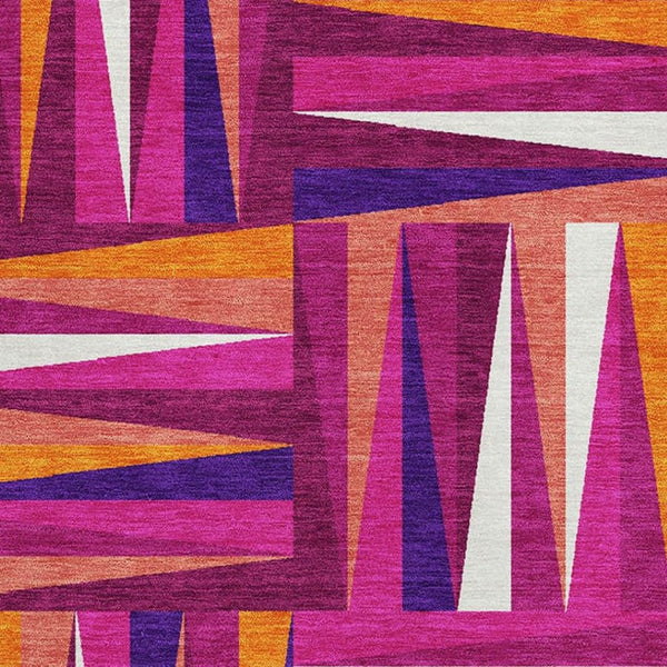 HomeRoots 5' X 8' Washable Burgundy, Purple & Orange Geometric Area Rug with UV Protection for Busy Homes 679416