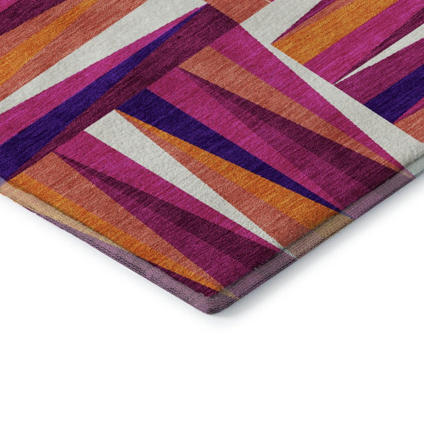 HomeRoots 8' Burgundy, Purple & Orange Geometric Round Rug - Washable, UV Protected, Stain-Resistant Style! 679417