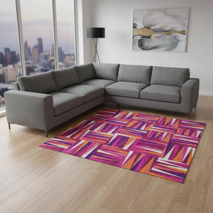 HomeRoots 8' X 10' Stylish Burgundy, Purple, and Orange Geometric Washable Area Rug with UV Protection Features 679418