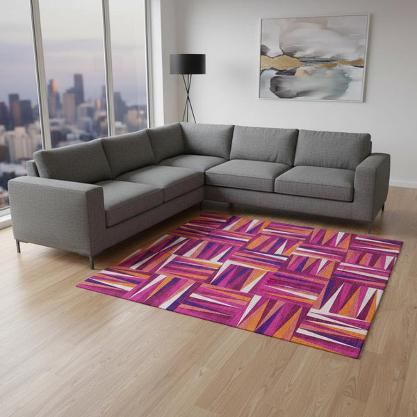 HomeRoots 8' X 10' Stylish Burgundy, Purple, and Orange Geometric Washable Area Rug with UV Protection Features 679418