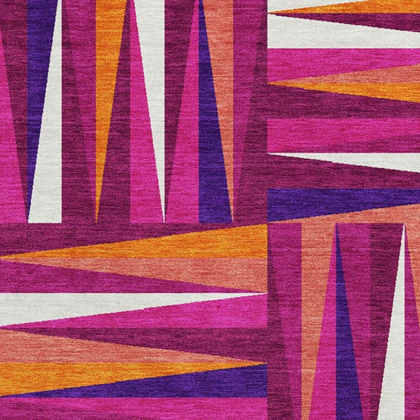 HomeRoots 8' X 10' Stylish Burgundy, Purple, and Orange Geometric Washable Area Rug with UV Protection Features 679418
