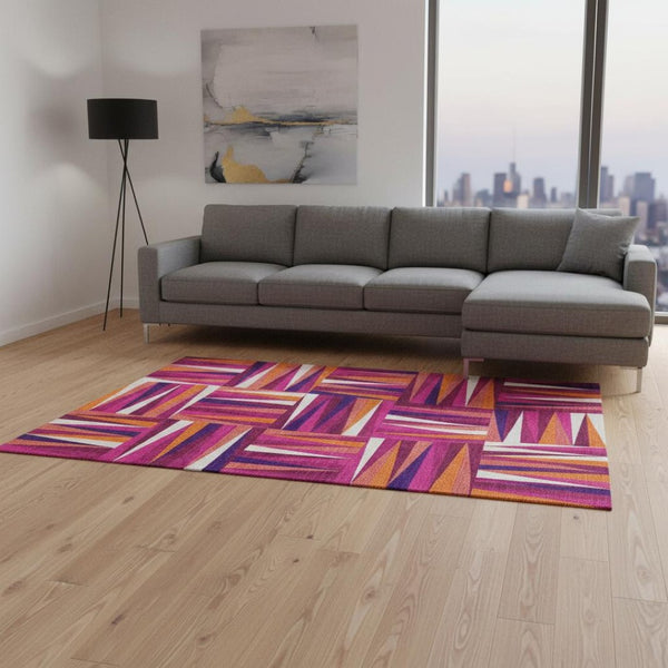 HomeRoots 9' X 12' Bold Burgundy, Purple & Orange Geometric Area Rug - Washable with UV Protection & Durability 679419