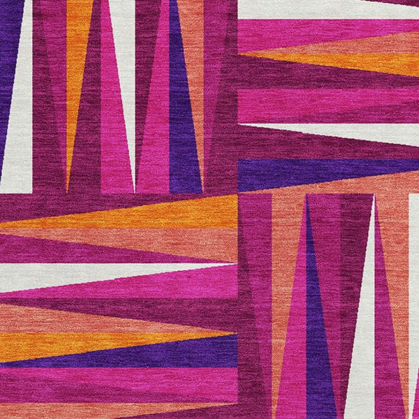 HomeRoots 10' X 14' Geometric Washable Area Rug in Burgundy, Purple & Orange - Stain Resistant & UV Protected! 679420