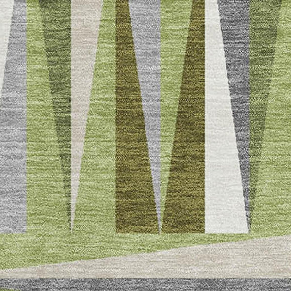 HomeRoots 5' X 8' Stylish Green, Ivory & Gray Geometric Washable Area Rug with UV Protection for Homes 679422