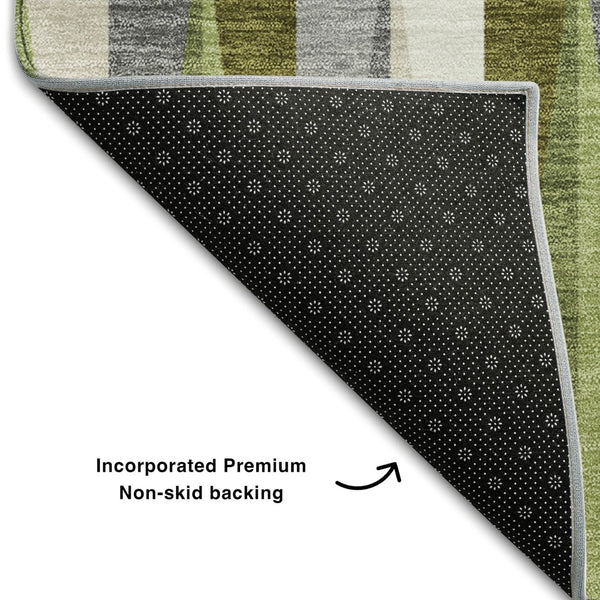 HomeRoots 8' Modern Green Ivory Gray Geometric Round Rug - Washable, UV Protected, Stain Resistant Beauty 679423