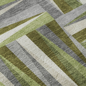HomeRoots 8' Modern Green Ivory Gray Geometric Round Rug - Washable, UV Protected, Stain Resistant Beauty 679423