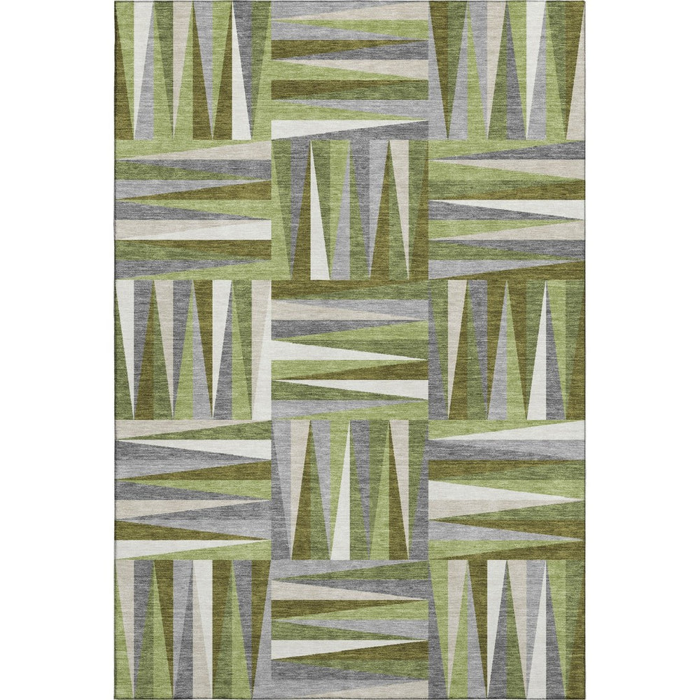 HomeRoots 8' X 10' Stylish Green Ivory & Gray Geometric Area Rug - Washable with UV Protection & Stain Resistance 679424
