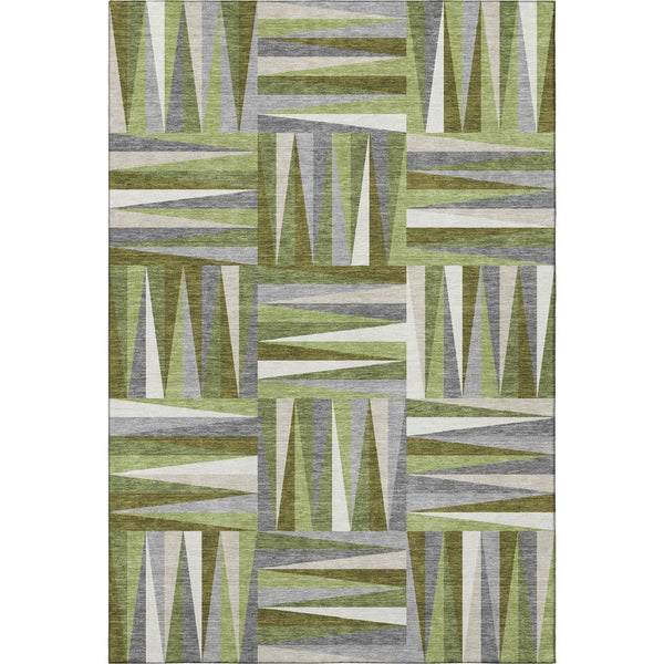 HomeRoots 8' X 10' Stylish Green Ivory & Gray Geometric Area Rug - Washable with UV Protection & Stain Resistance 679424
