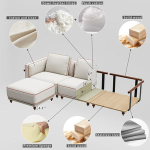 English Elm Modular Sectional Sofa: 121" Luxury Cloud Couch With Washable Covers, Plush Down-Filled Cushions & Ottoman T3966S00009