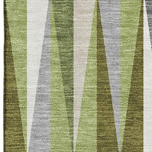 HomeRoots 9' X 12' Contemporary Green and Gray Geometric Washable Area Rug with UV Protection for Homes 679425