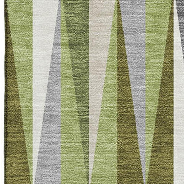 HomeRoots 9' X 12' Contemporary Green and Gray Geometric Washable Area Rug with UV Protection for Homes 679425