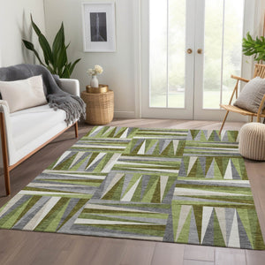 HomeRoots 10' Modern Washable Area Rug in Green, Ivory & Gray - Durable, Stain-Resistant with UV Protection 679426