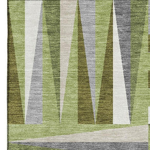 HomeRoots 10' Modern Washable Area Rug in Green, Ivory & Gray - Durable, Stain-Resistant with UV Protection 679426