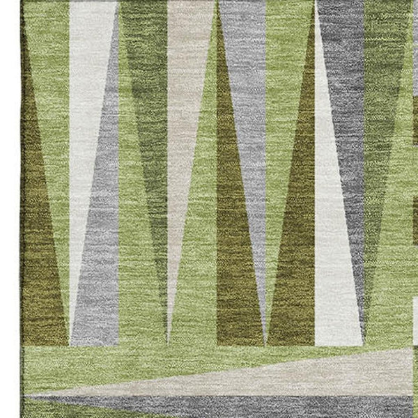HomeRoots 10' Modern Washable Area Rug in Green, Ivory & Gray - Durable, Stain-Resistant with UV Protection 679426