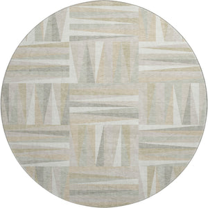 HomeRoots 8' Ivory and Beige Geometric Rug - Washable, UV-Protected, Stain-Resistant for Indoor & Outdoor Use 679429