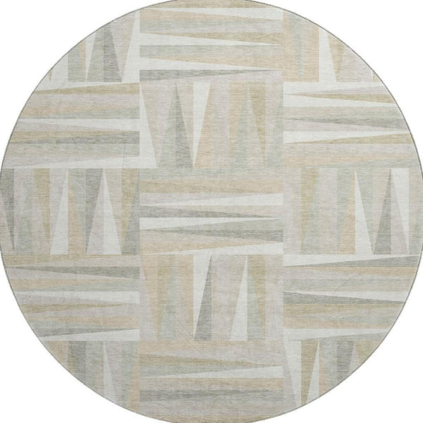 HomeRoots 8' Ivory and Beige Geometric Rug - Washable, UV-Protected, Stain-Resistant for Indoor & Outdoor Use 679429