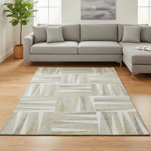 HomeRoots 8' X 10' Ivory And Beige Geometric Area Rug – Washable, UV Protected, Durable for High-Traffic Homes 679430