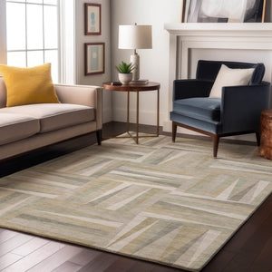 HomeRoots 9' X 12' Ivory and Beige Geometric Washable Area Rug - Durable, Stylish, UV-Protected for Busy Homes 679431