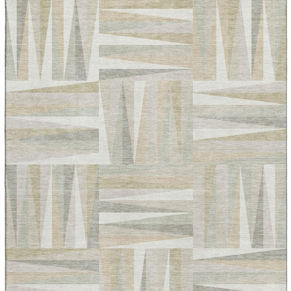 HomeRoots 9' X 12' Ivory and Beige Geometric Washable Area Rug - Durable, Stylish, UV-Protected for Busy Homes 679431