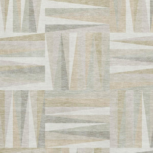 HomeRoots 10' X 14' Washable Ivory and Beige Geometric Area Rug with UV Protection for High-Traffic Homes 679432