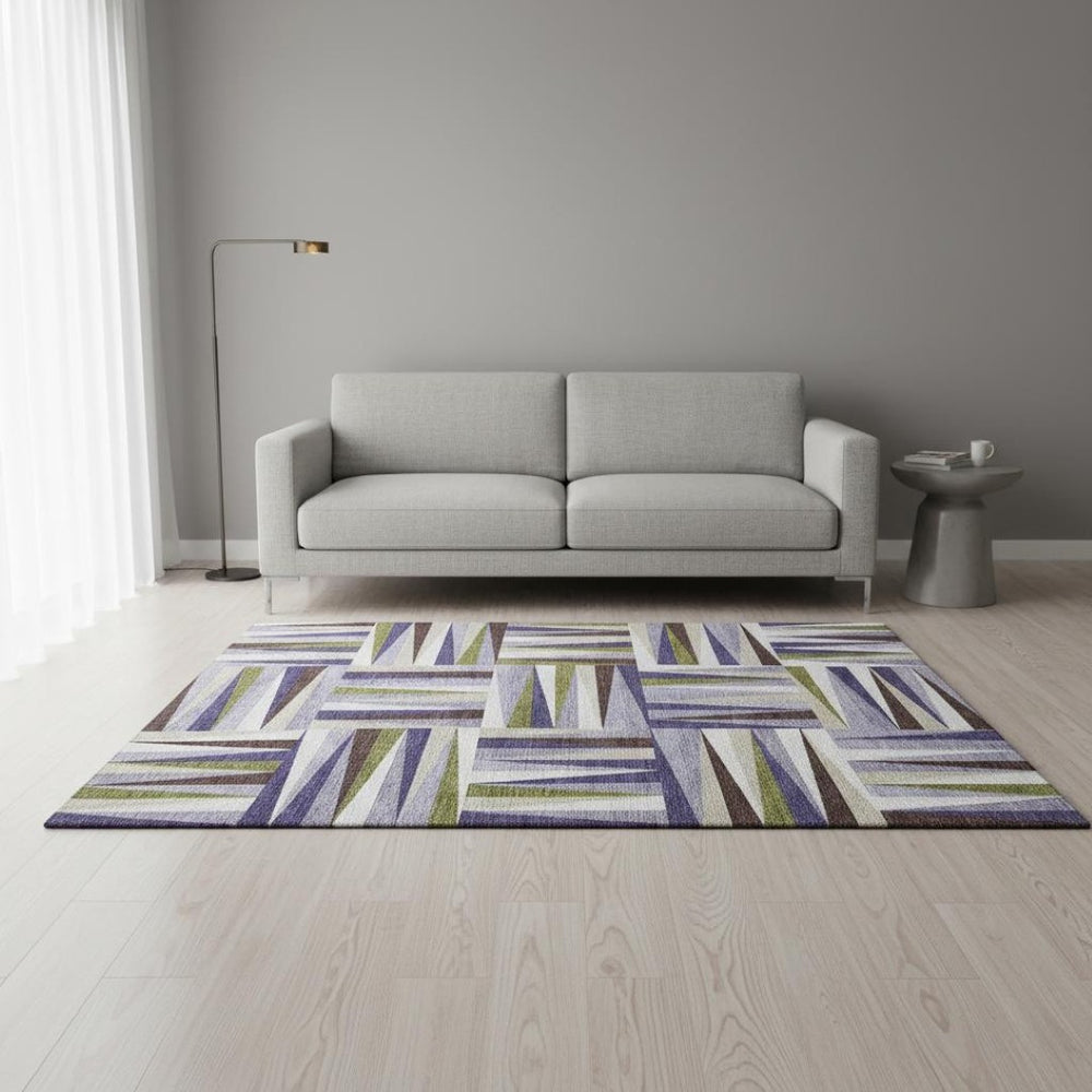 HomeRoots 5' X 8' Stylish Lavender Olive Green Geometric Washable Area Rug with UV Protection & Stain Resistance 679434