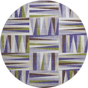 HomeRoots 8' Washable Round Rug in Lavender, Olive Green & Ivory - Durable Geometric Design with UV Protection 679435