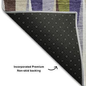 HomeRoots 8' Washable Round Rug in Lavender, Olive Green & Ivory - Durable Geometric Design with UV Protection 679435