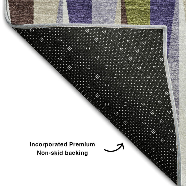 HomeRoots 8' Washable Round Rug in Lavender, Olive Green & Ivory - Durable Geometric Design with UV Protection 679435