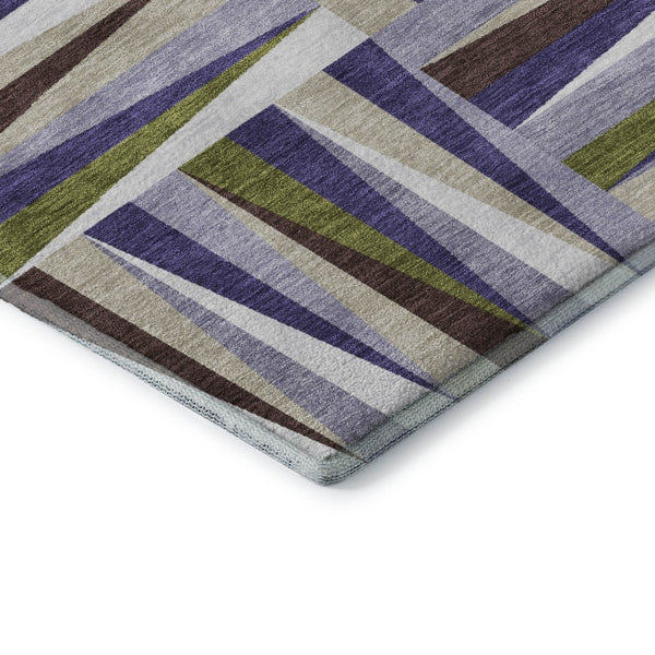 HomeRoots 8' Washable Round Rug in Lavender, Olive Green & Ivory - Durable Geometric Design with UV Protection 679435