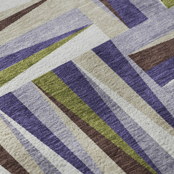 HomeRoots 8' Washable Round Rug in Lavender, Olive Green & Ivory - Durable Geometric Design with UV Protection 679435