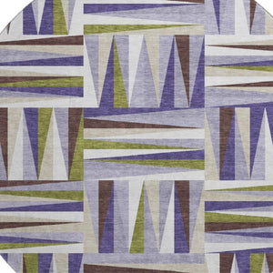 HomeRoots 8' Washable Round Rug in Lavender, Olive Green & Ivory - Durable Geometric Design with UV Protection 679435
