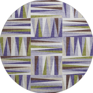 HomeRoots 8' Washable Round Rug in Lavender, Olive Green & Ivory - Durable Geometric Design with UV Protection 679435