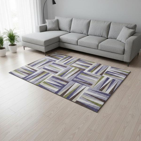 HomeRoots 8' X 10' Contemporary Lavender Olive Green Ivory Washable Area Rug with UV Protection & Durability 679436