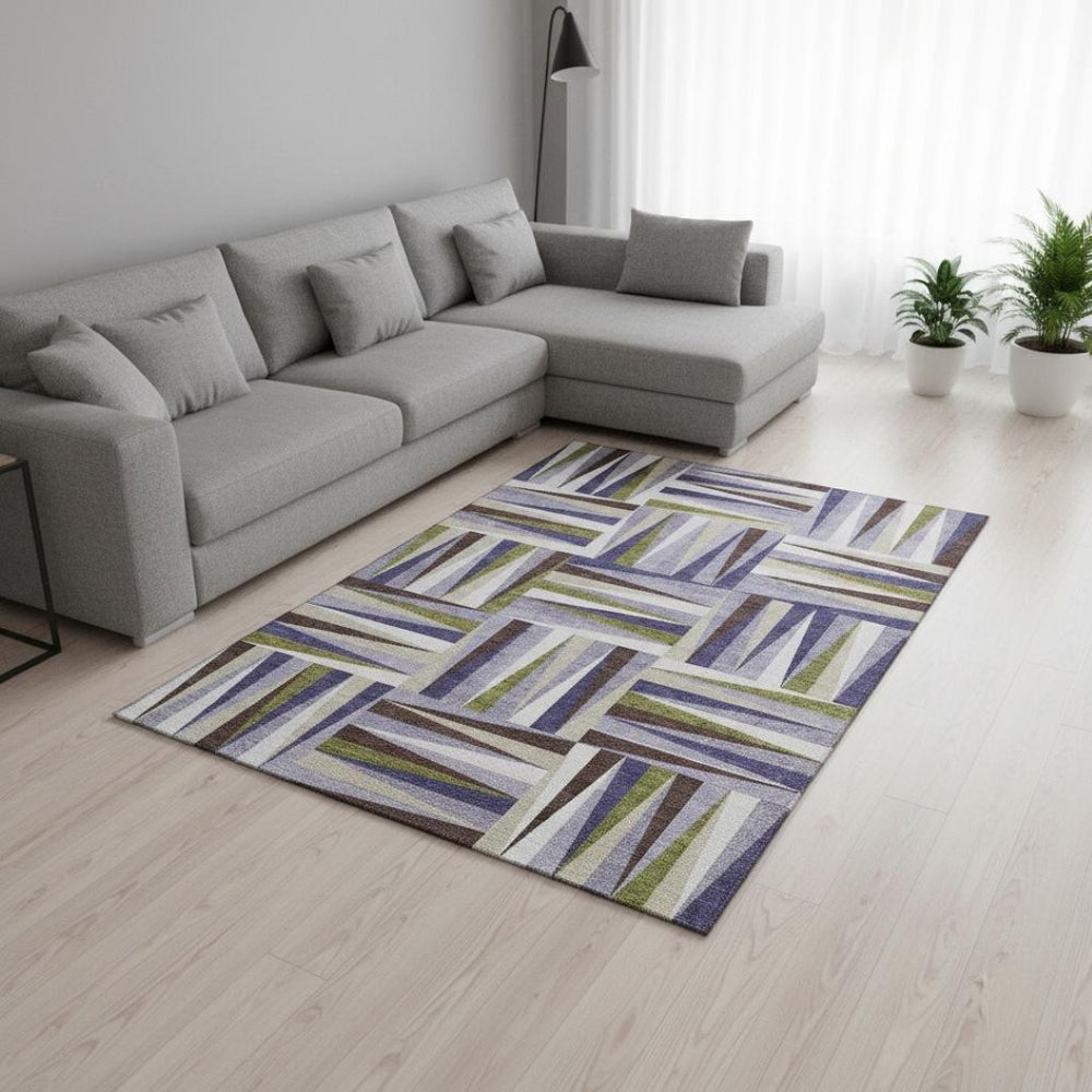 HomeRoots 9' X 12' Stylish Lavender Olive Green Geometric Washable Rug with UV Protection for Busy Homes 679437