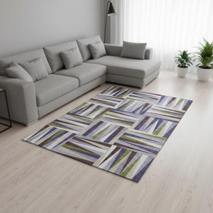 HomeRoots 9' X 12' Stylish Lavender Olive Green Geometric Washable Rug with UV Protection for Busy Homes 679437
