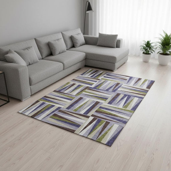 HomeRoots 9' X 12' Stylish Lavender Olive Green Geometric Washable Rug with UV Protection for Busy Homes 679437