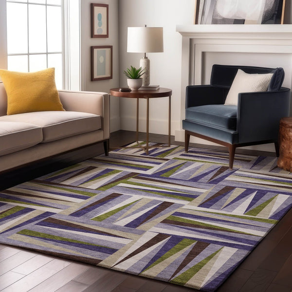 HomeRoots 9' X 12' Stylish Lavender Olive Green Geometric Washable Rug with UV Protection for Busy Homes 679437