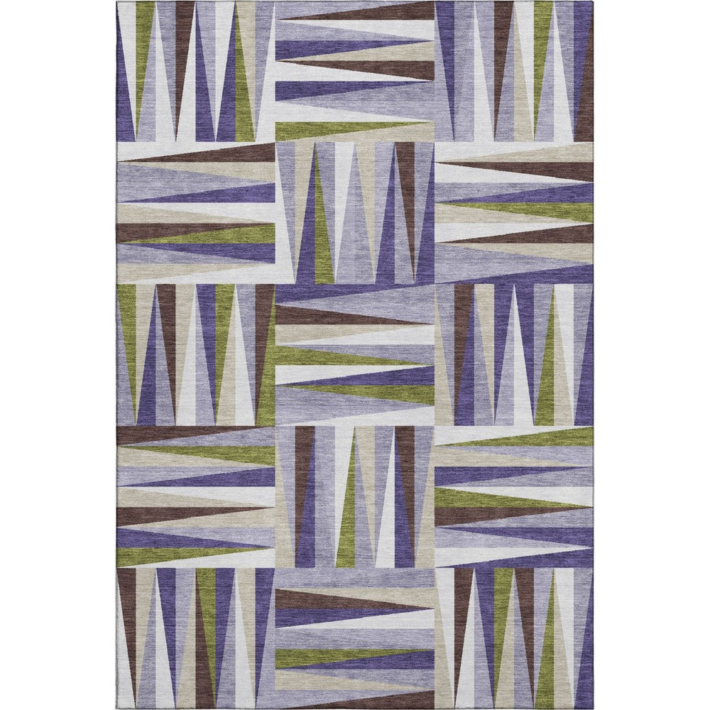 HomeRoots 9' X 12' Stylish Lavender Olive Green Geometric Washable Rug with UV Protection for Busy Homes 679437