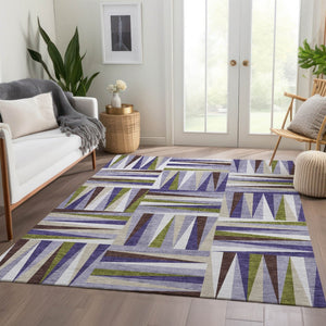 HomeRoots 9' X 12' Stylish Lavender Olive Green Geometric Washable Rug with UV Protection for Busy Homes 679437