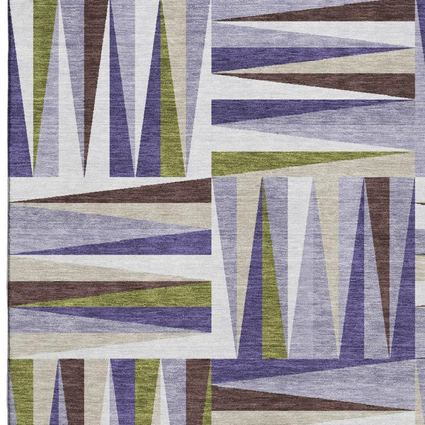 HomeRoots 9' X 12' Stylish Lavender Olive Green Geometric Washable Rug with UV Protection for Busy Homes 679437