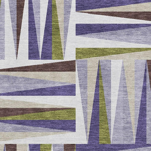 HomeRoots 10' Geometric Area Rug in Lavender, Olive Green & Ivory - Washable, UV Protected & Durable Design 679438