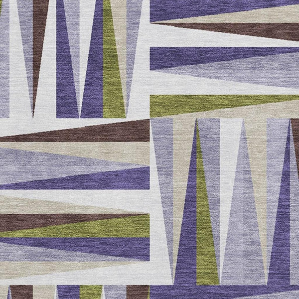 HomeRoots 10' Geometric Area Rug in Lavender, Olive Green & Ivory - Washable, UV Protected & Durable Design 679438
